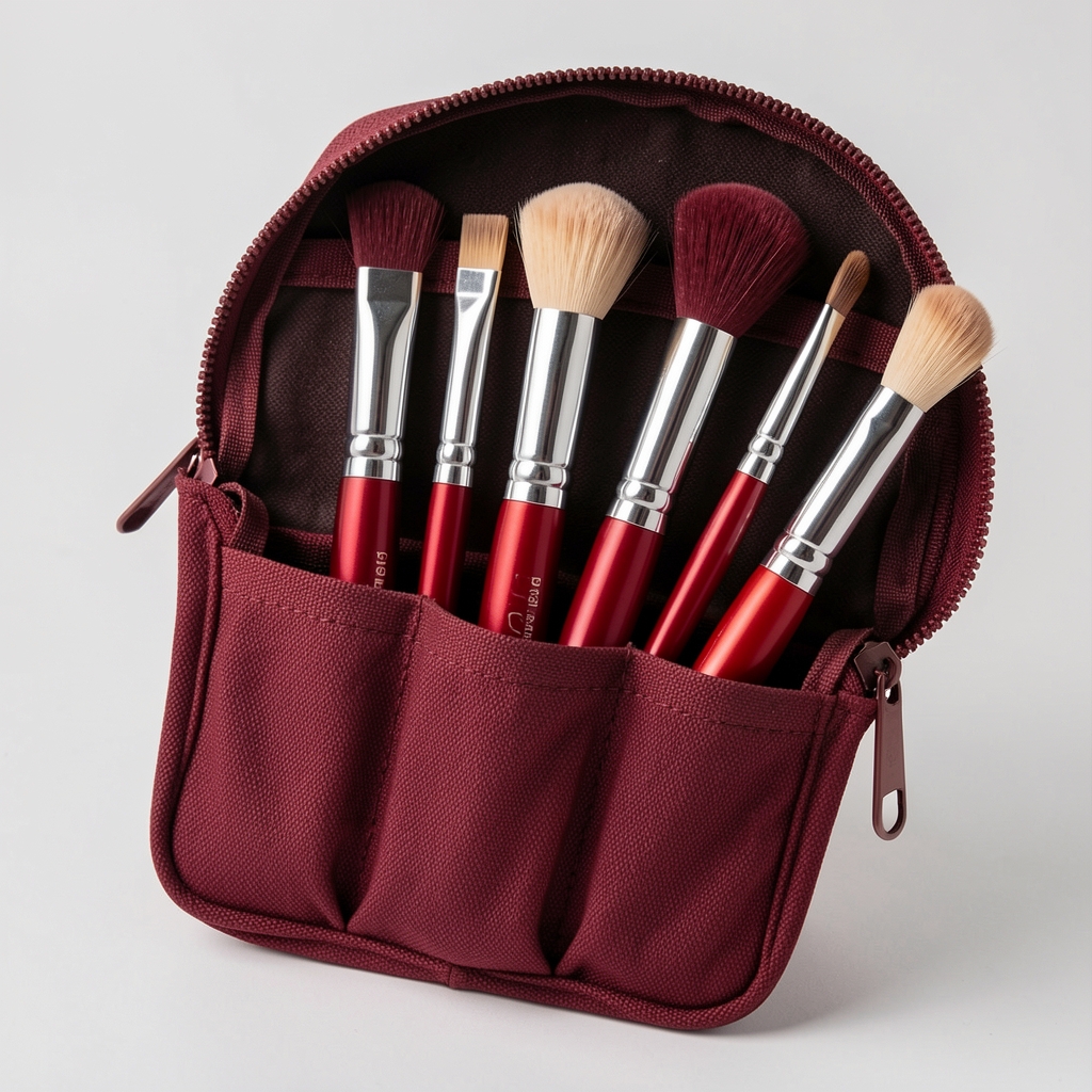 Real Techniques Everyday Essentials makyaj fırçası seti 5 parça, kırmızı-gümüş renklerde sintetik kıllı profesyonel fırça koleksiyonu çanta içinde