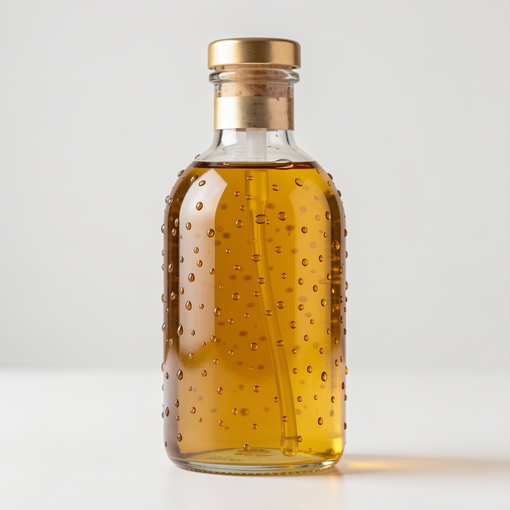 Altın sarısı cam damlalıklı şişede argan ve jojoba karışımlı saç bakım yağı kozmetik fotoğrafı