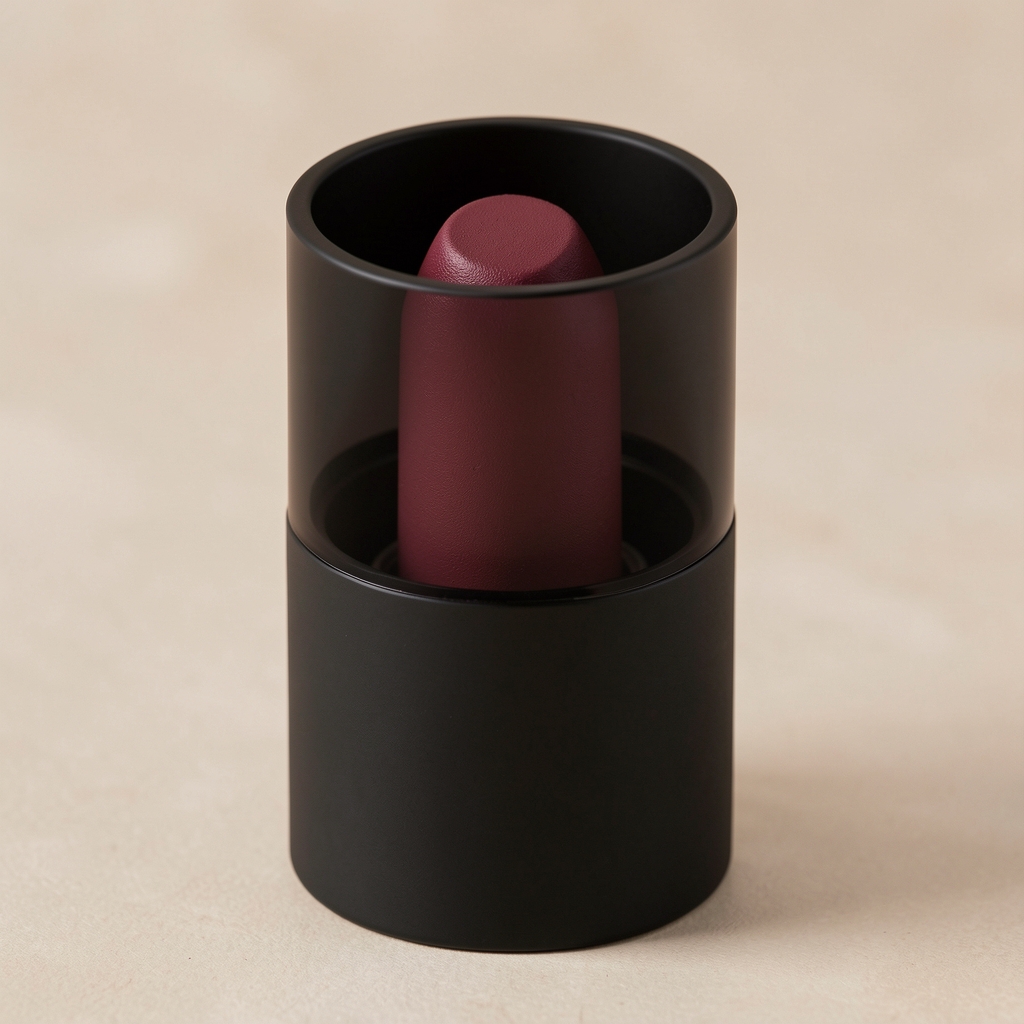 NARS Audacious Lipstick koyu bordo renkte, zarif siyah silindir ambalaj içinde kremsi ruj