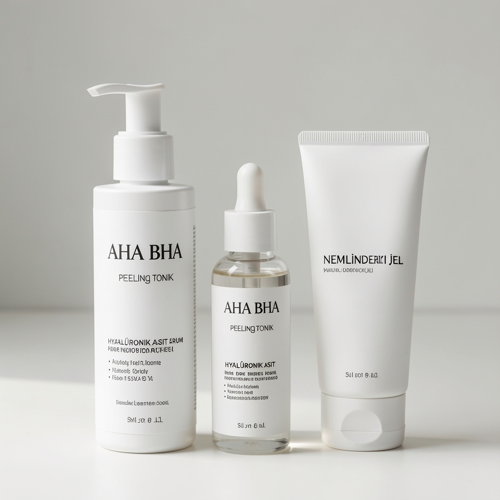 The Ordinary The Daily Set 3 parça — AHA BHA peeling tonik, hyalüronik asit serum ve nemlendirici jel, beyaz sade ambalaj