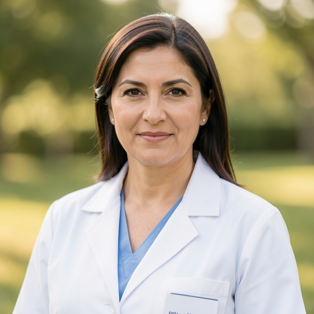 Dr. Ayşe Kaya beyaz önlüklü dermatoloji uzmanı profesyonel portre fotoğrafı